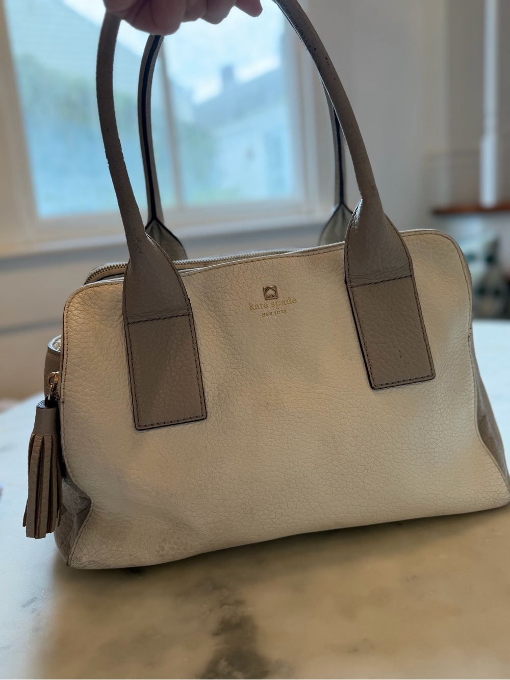 kate spade Cream and Taupe Leather Satchel with Tassel - Picture 11 of 16